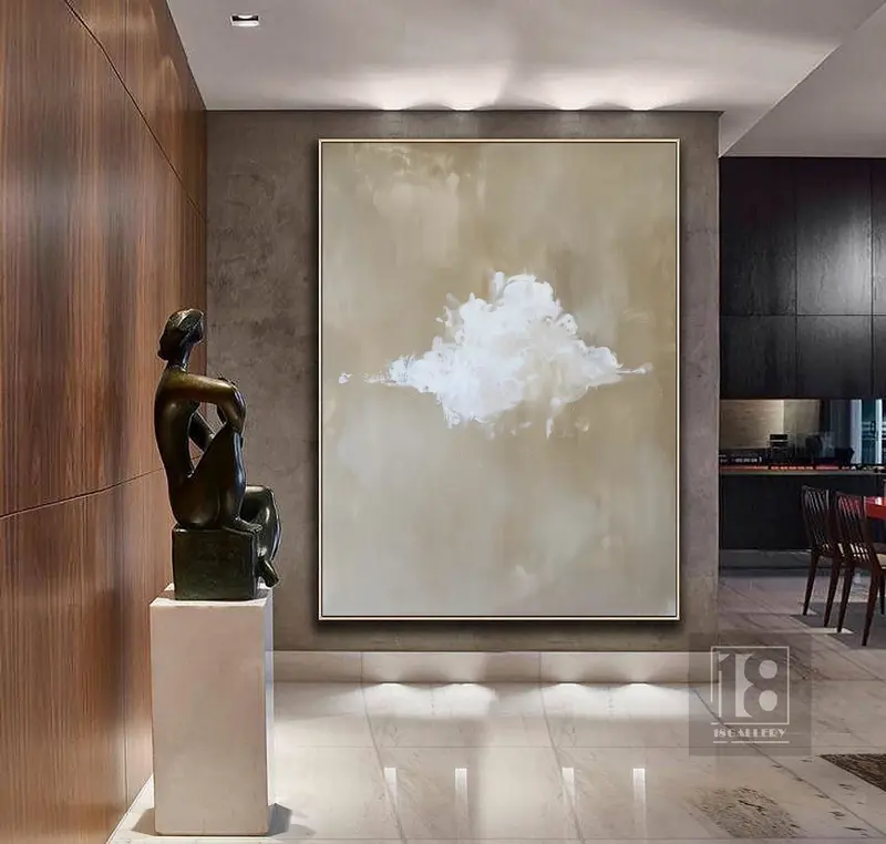 White Cloud Wall Art - Minimalist Abstract Painting for Bedroom Canvas Decor**  