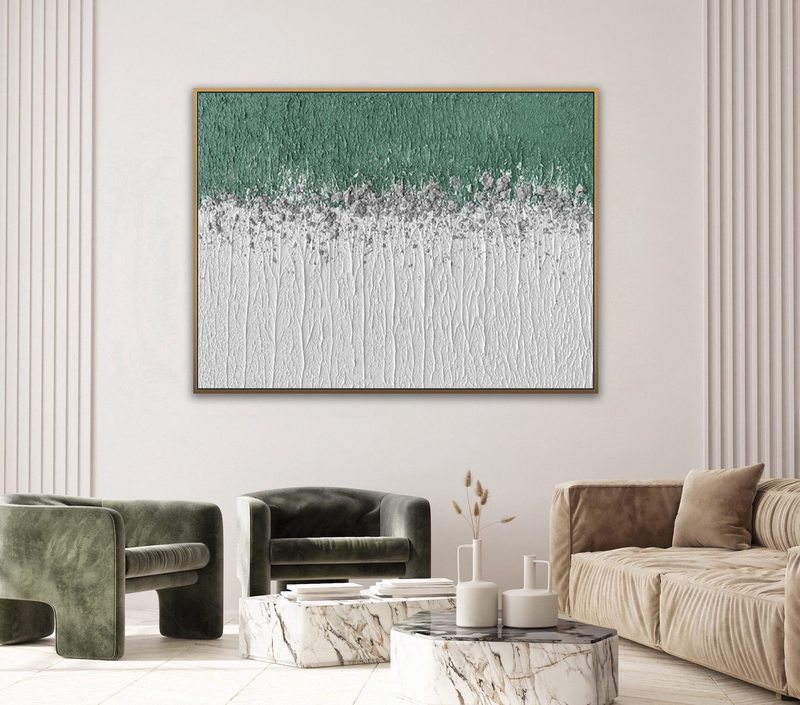 Green and White Minimalist Painting - Textured Canvas Art for Modern Spaces
