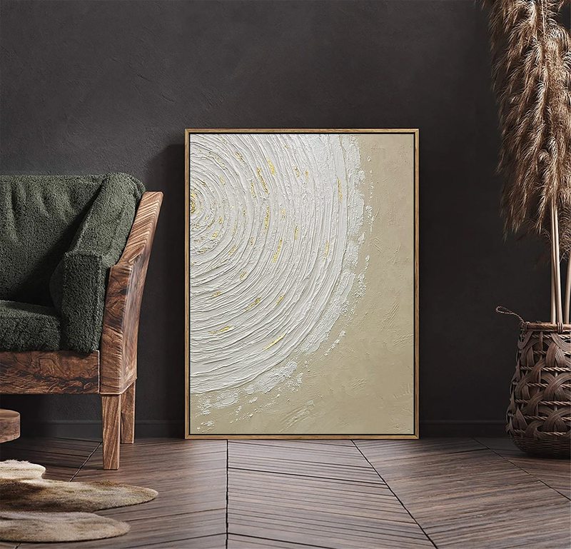 Beige and White Textured Wall Art - Minimalist Abstract Painting for Bedroom Decor