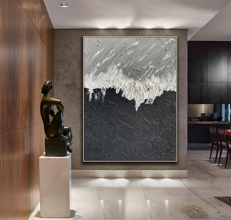 Gray and White Textured Wall Art - Minimalist Abstract Painting for Entryway