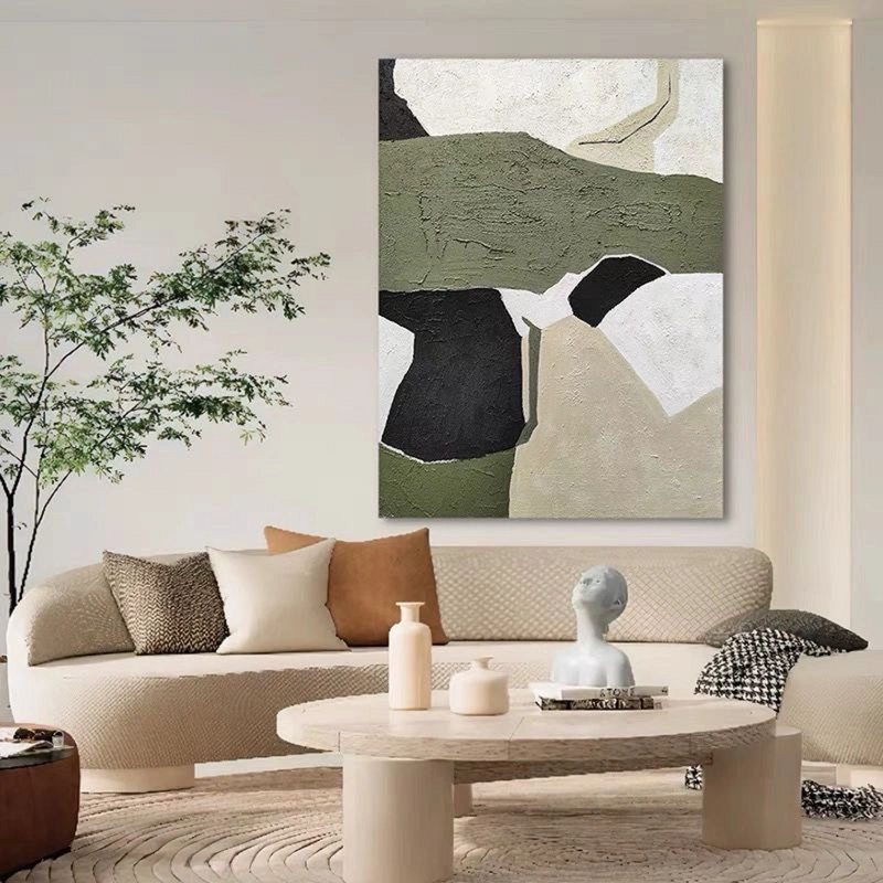 Creamy Beige Geometric Wall Art - Modern Minimalist Abstract Canvas Painting