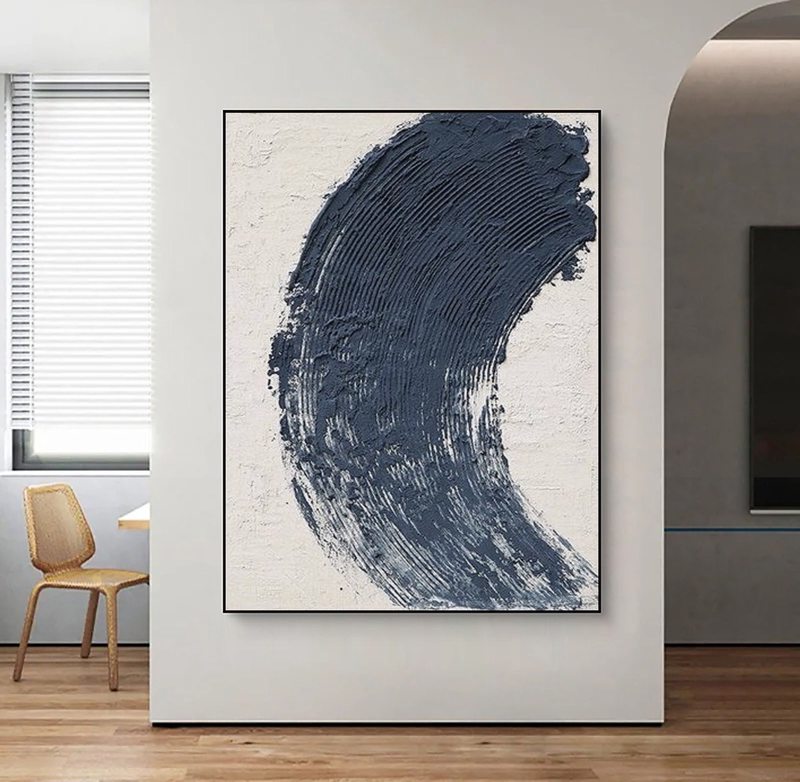 Blue and White Textured Abstract Canvas - Minimalist Painting for Modern Homes