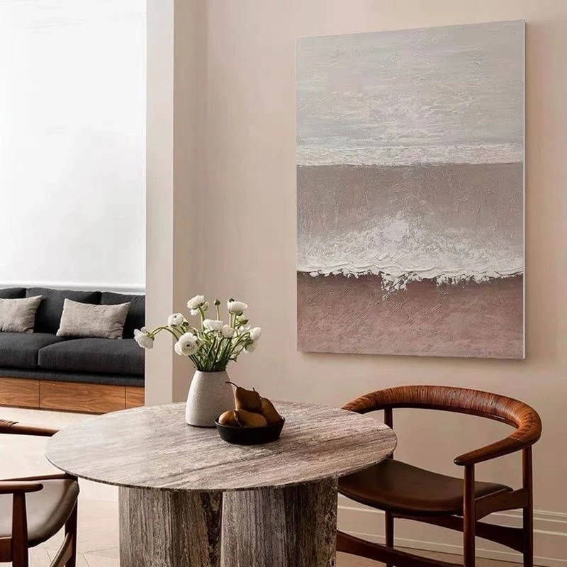 Beige and White Canvas Art - Abstract Textured Painting for Bedroom or Living Room
