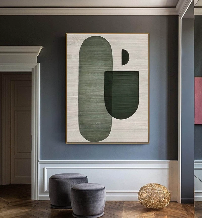 Green and Beige Abstract Wall Art - Minimalist Textured Painting for Neutral Spaces