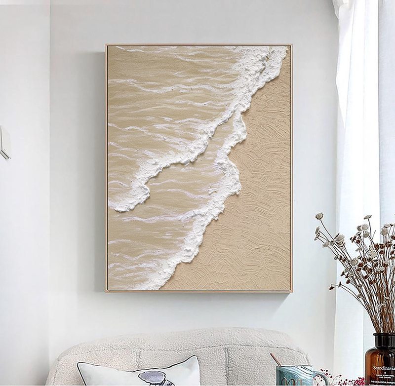 Beige and White 3D Wall Art - Large Minimalist Abstract Canvas for Modern Interiors