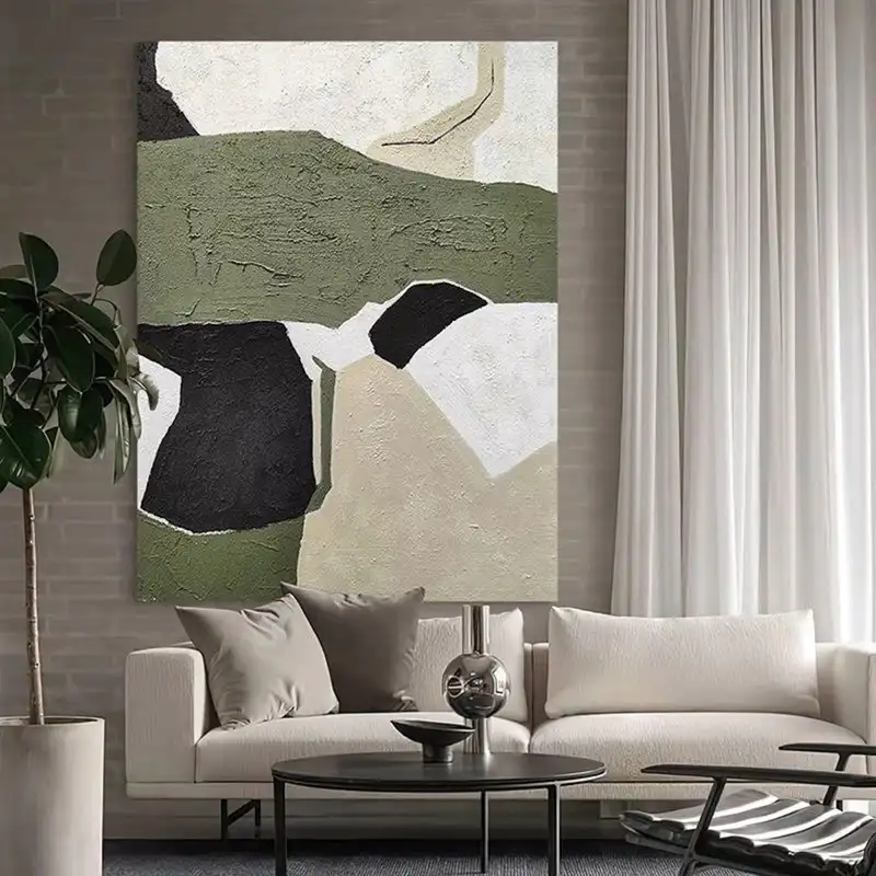Creamy Beige Geometric Wall Art - Modern Minimalist Abstract Canvas Painting