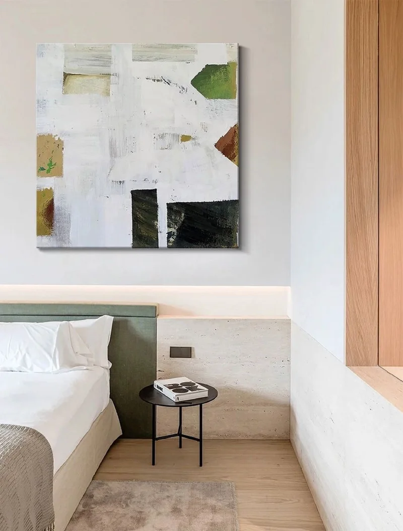 White and Beige Textured Wall Art - Minimalist Abstract Canvas Painting for Bedrooms