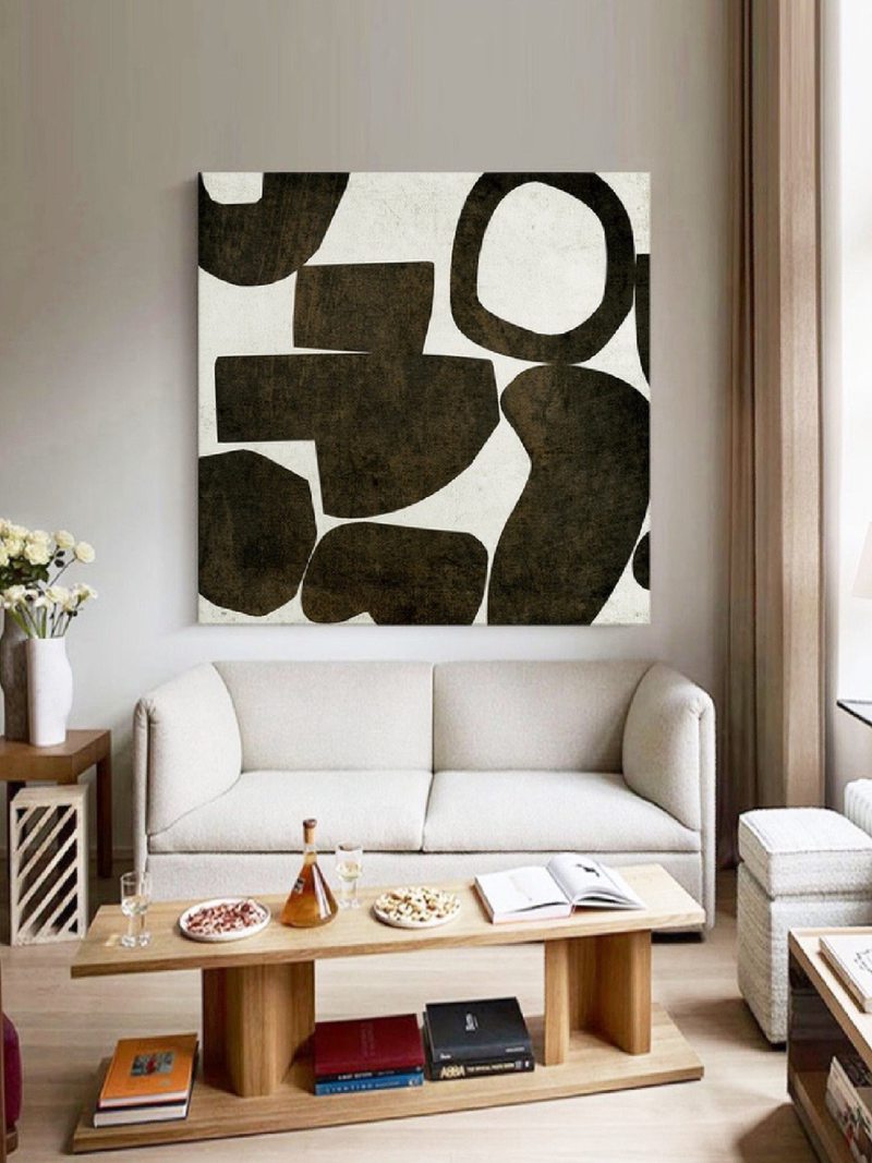 Black and White Abstract Canvas Art - Minimalist Painting for Living Room Wall Decor