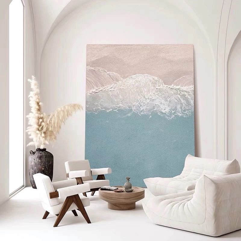 Blue Ocean Abstract Canvas - 3D Textured Wave Painting for Living Room Decor