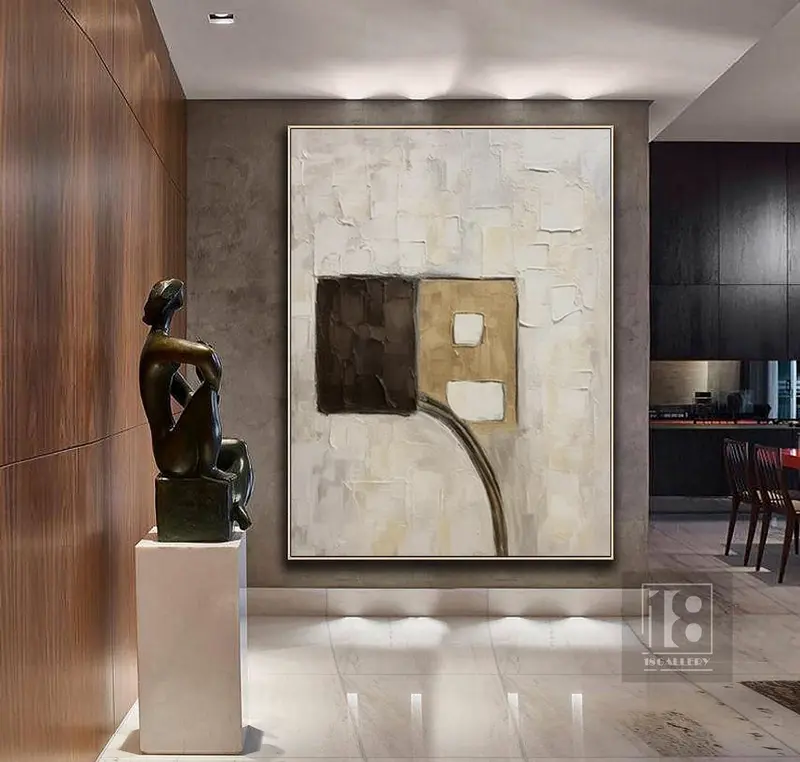 Brown Textured Canvas Painting - Minimalist Abstract Wall Art for Contemporary Homes