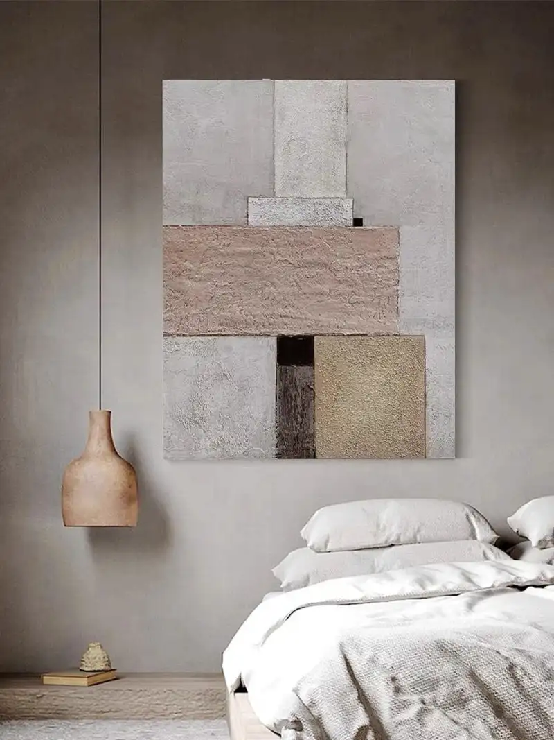 Large Beige and Brown Abstract Painting - Minimalist Canvas for Modern Homes