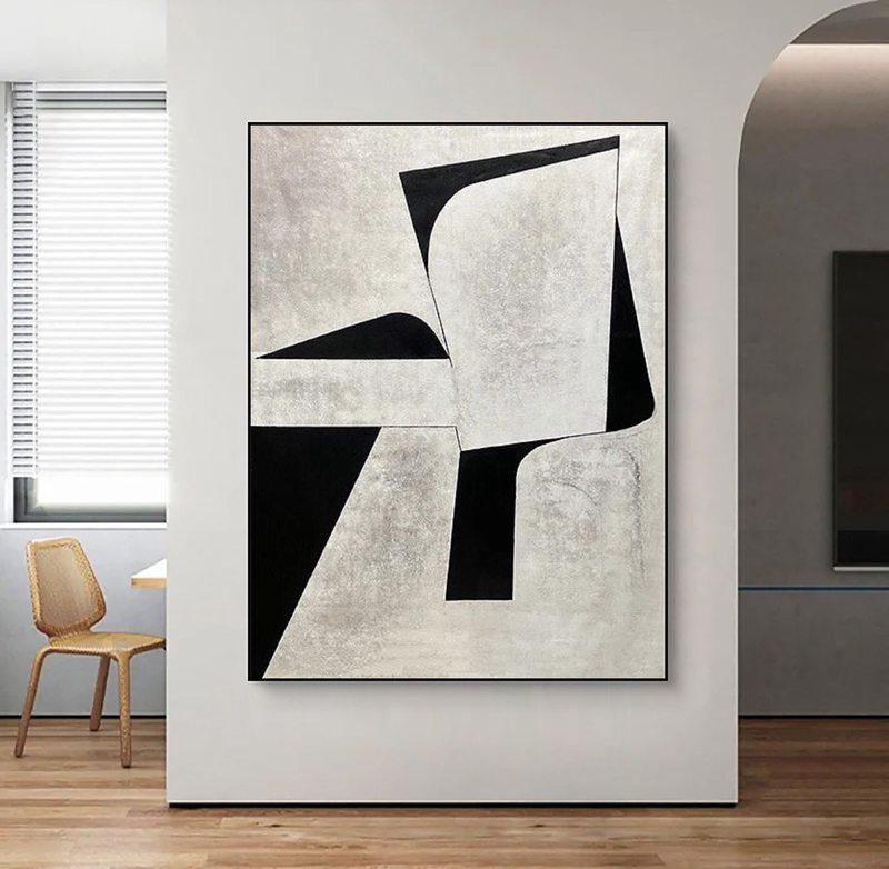 Wabi Sabi Black and White Canvas Art - Minimalist Abstract Painting for Entryway Decor