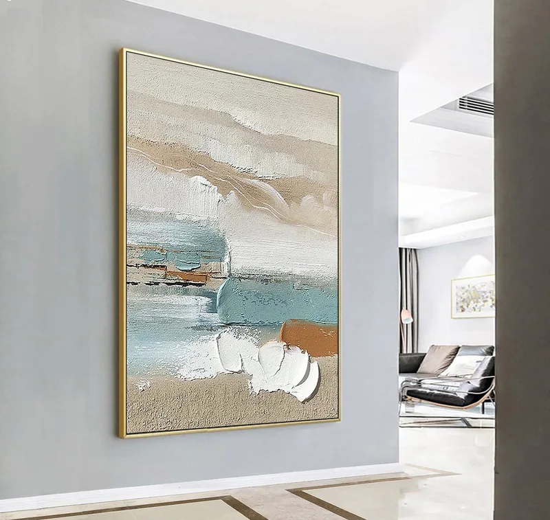 Neutral Abstract Canvas Art - Minimalist Beige Textured Painting for Living Rooms