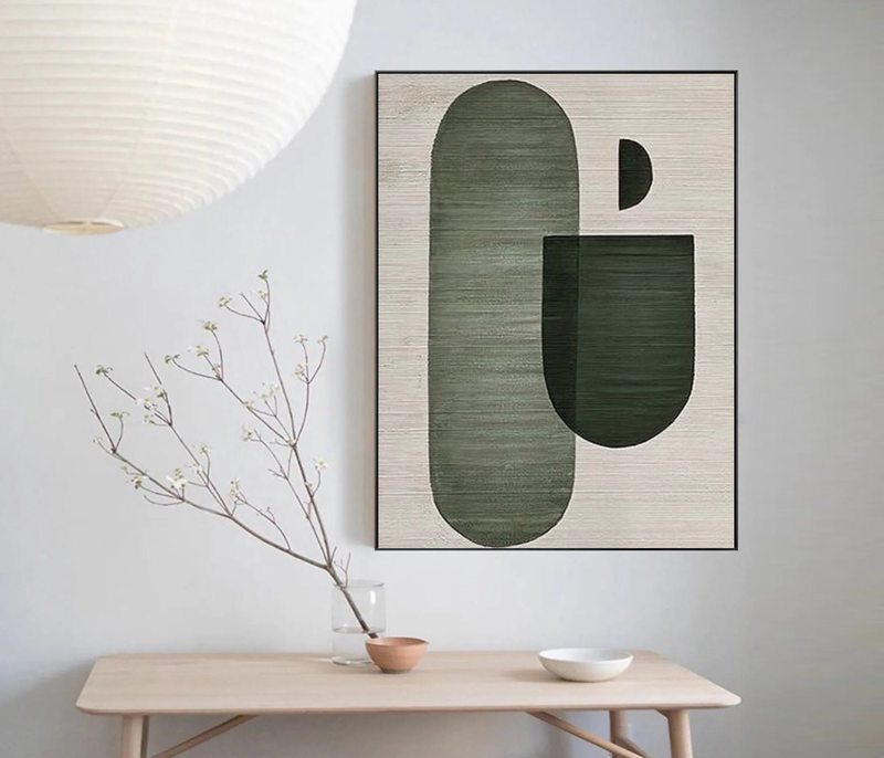 Green and Beige Abstract Wall Art - Minimalist Textured Painting for Neutral Spaces