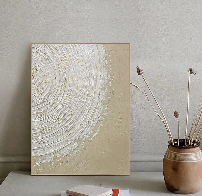 Beige and White Textured Wall Art - Minimalist Abstract Painting for Bedroom Decor