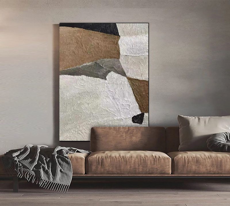 Beige and White Minimalist Canvas - 3D Abstract Painting for Modern Interiors
