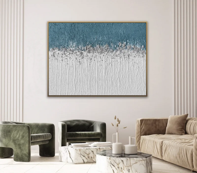 Green and White Abstract Canvas Art - Textured Minimalist Painting for Modern Homes