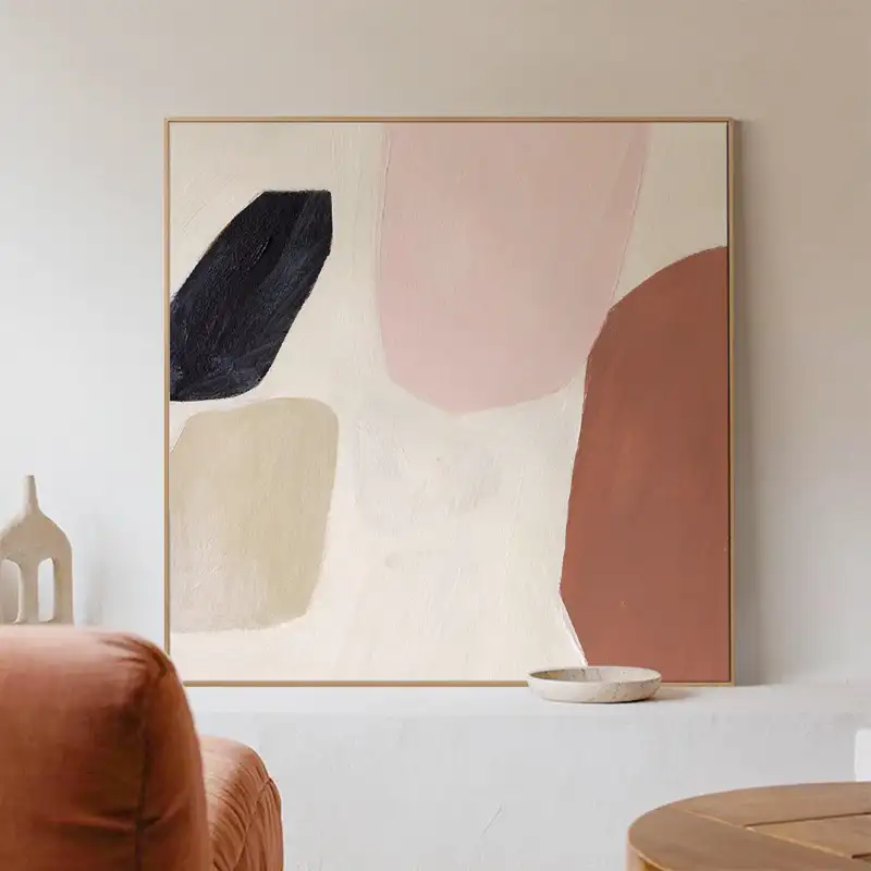 Beige Abstract Canvas Painting - Minimalist Wall Art for Neutral Interior Design