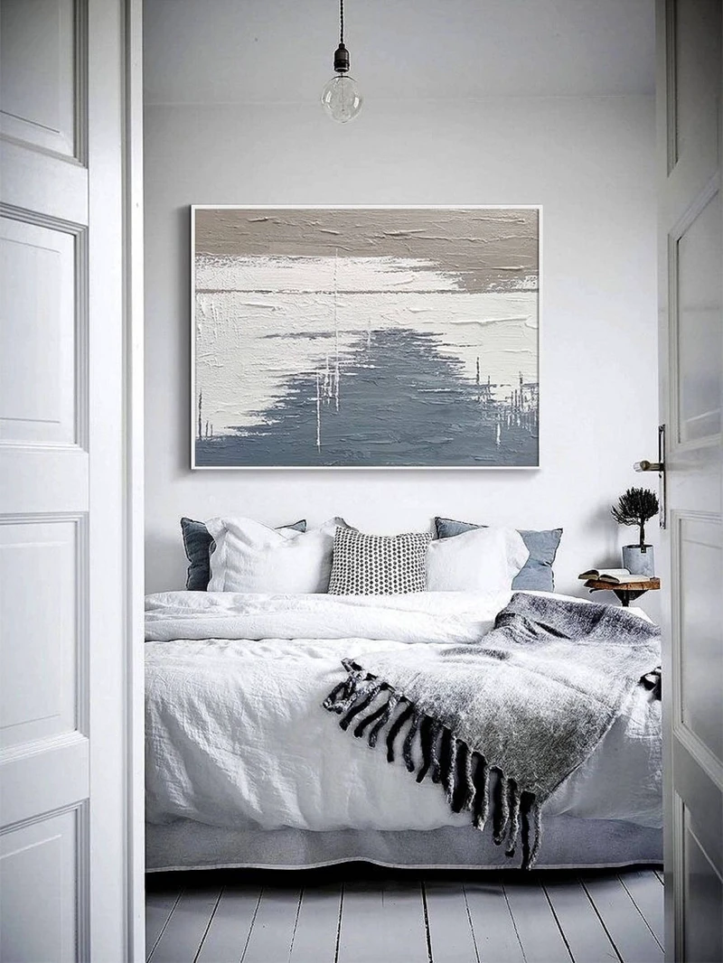 White Ocean Wave Painting - Textured Minimalist Canvas Art for Beach-Inspired Homes
