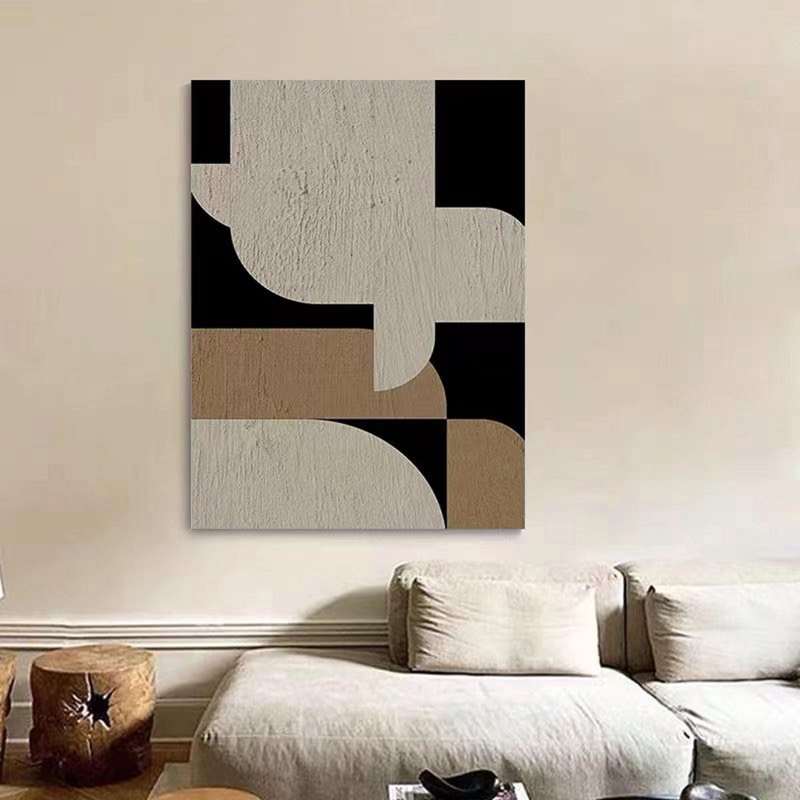 Black White and Gold Abstract Painting - Textured Canvas Wall Art for Modern Interiors