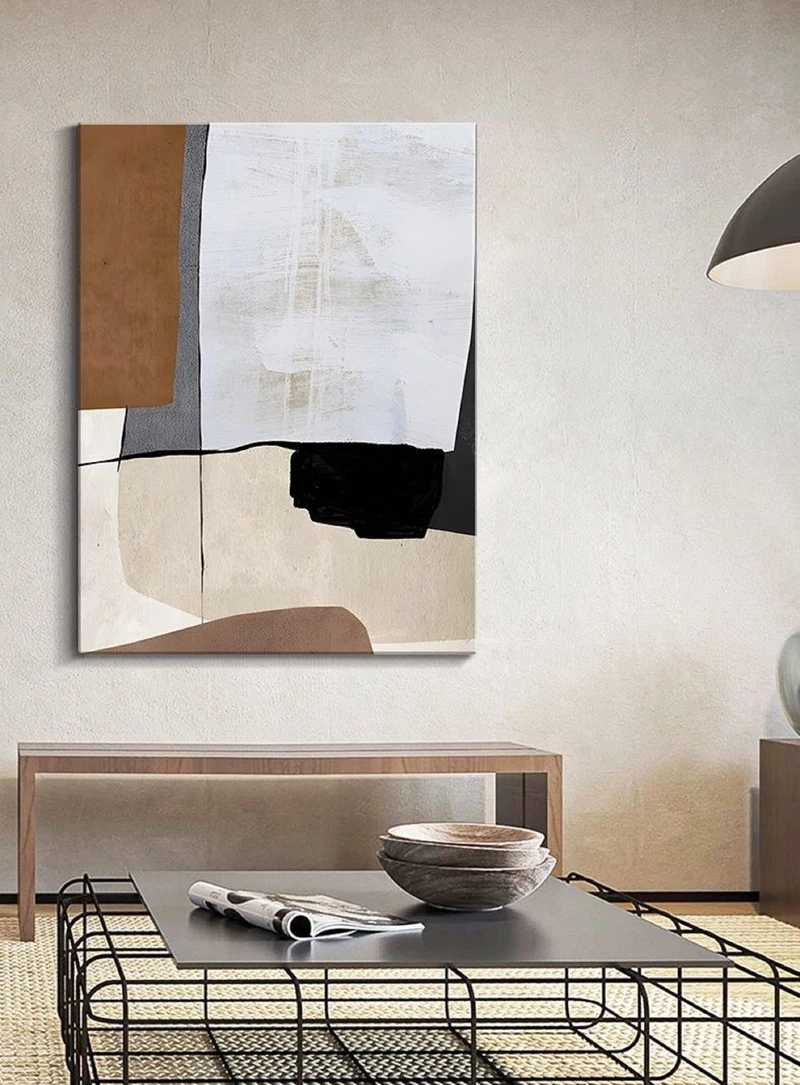 Neutral Abstract Canvas Painting - Minimalist Earth-Tone Wall Art for Living Rooms