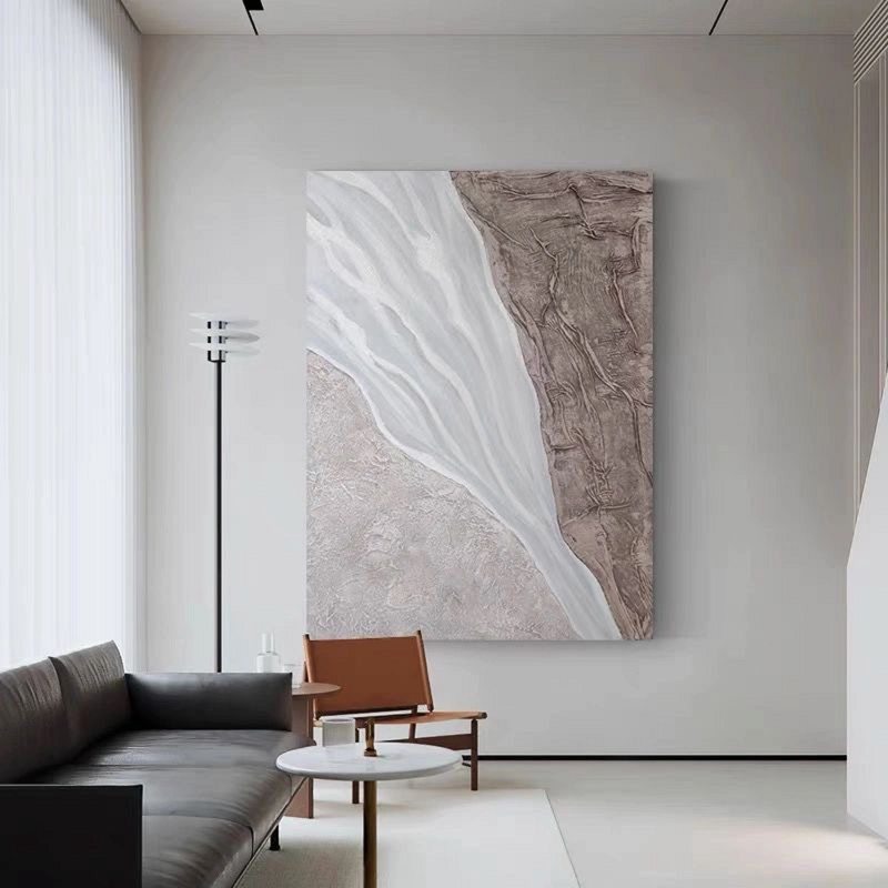 Beige and White Minimalist Wall Art - Textured Abstract Canvas for Modern Spaces