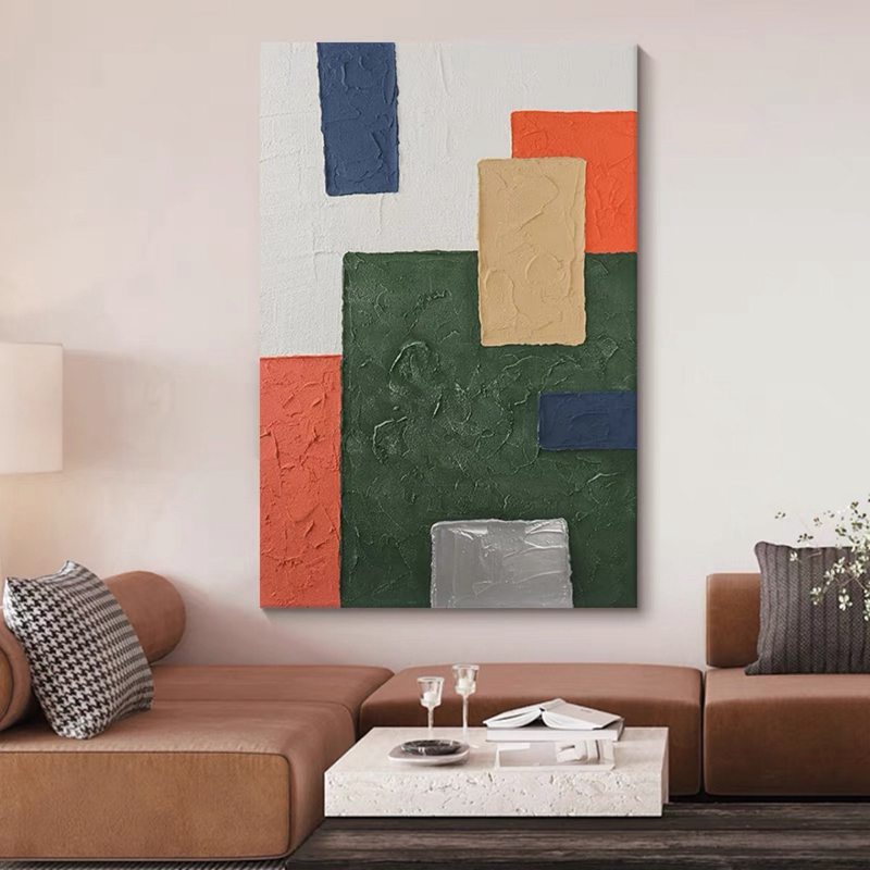 Green Textured Abstract Canvas Art - Minimalist Painting for Neutral Living Spaces