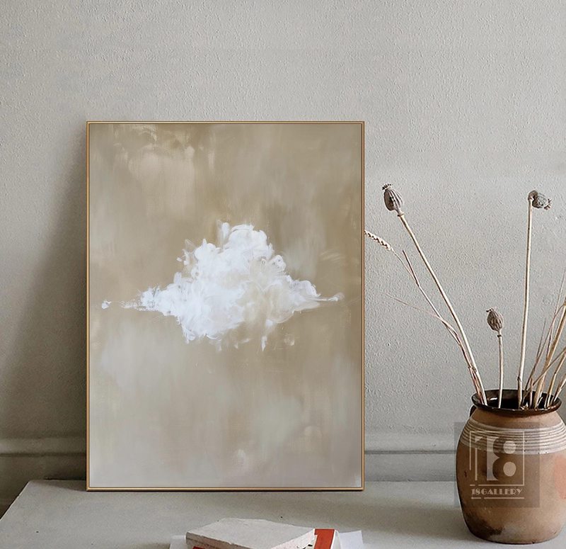 White Cloud Wall Art - Minimalist Abstract Painting for Bedroom Canvas Decor**  