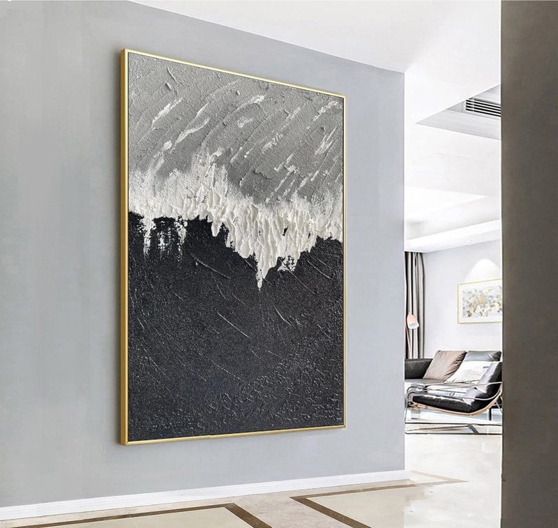 Gray and White Textured Wall Art - Minimalist Abstract Painting for Entryway