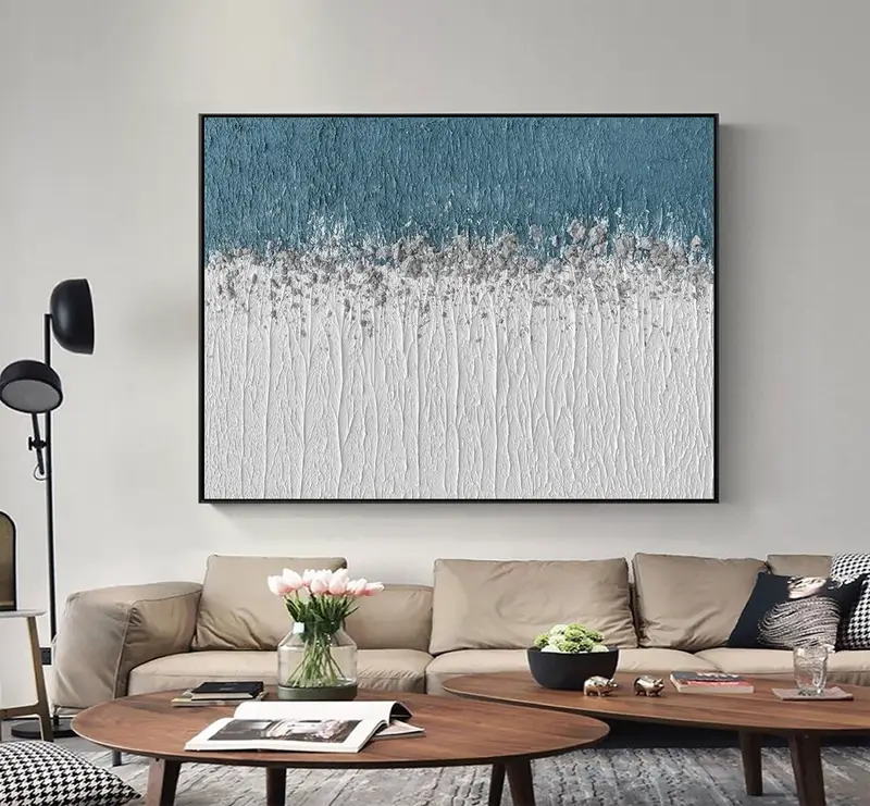 Green and White Abstract Canvas Art - Textured Minimalist Painting for Modern Homes
