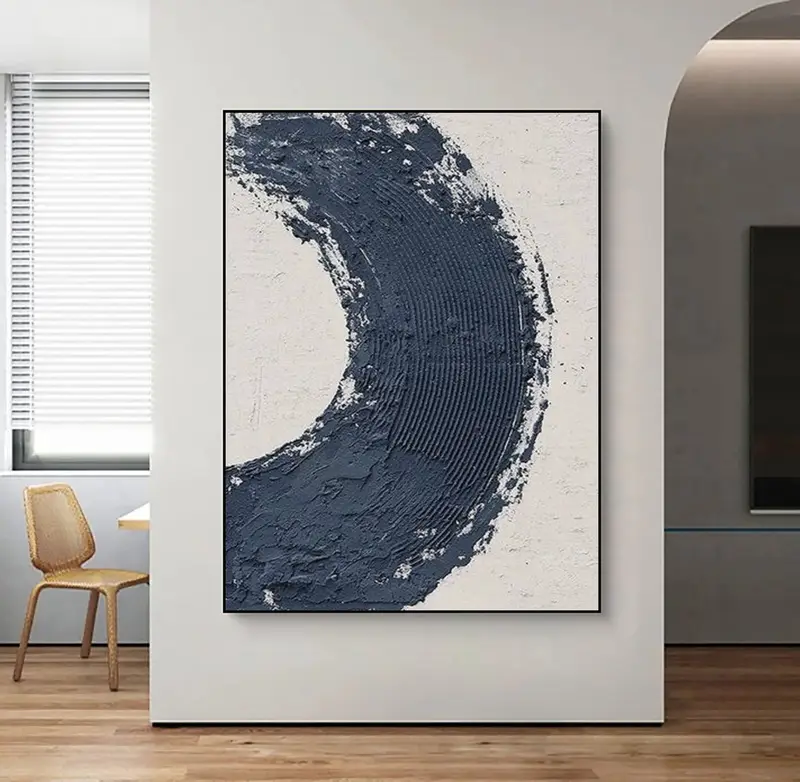 Minimalist Blue and White Abstract Painting - Canvas Art for Neutral Living Spaces