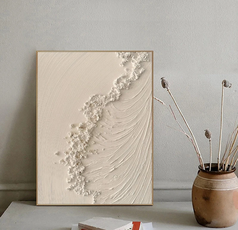 Beige Ocean Painting - Minimalist 3D Textured Sea Art for Large Canvas Wall Decor**  
