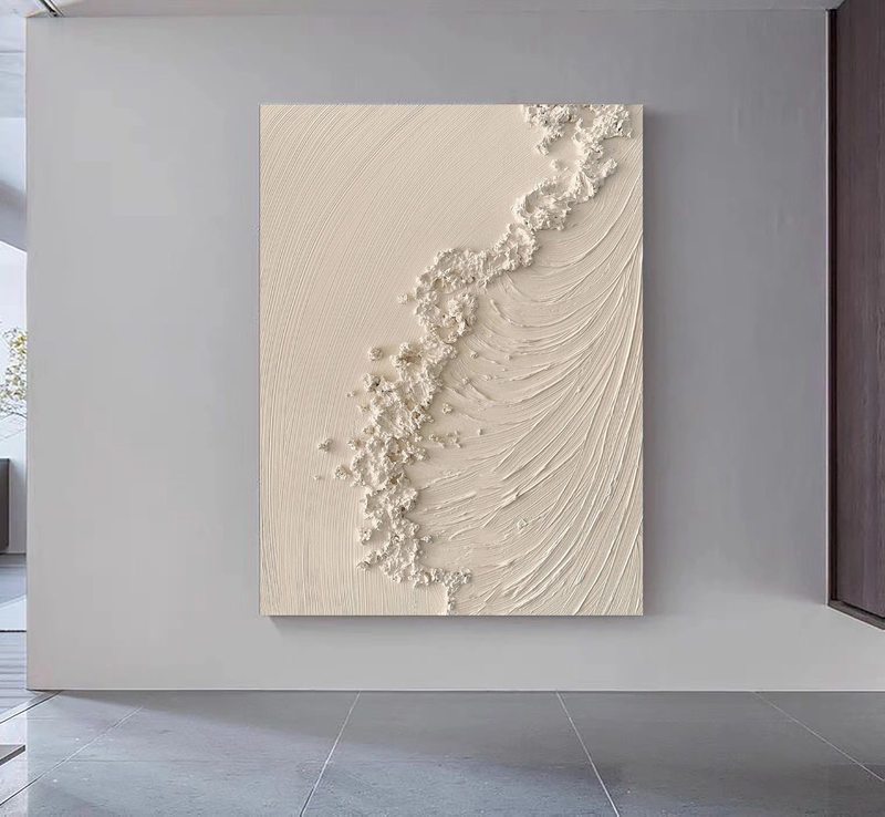 Beige Ocean Painting - Minimalist 3D Textured Sea Art for Large Canvas Wall Decor**  