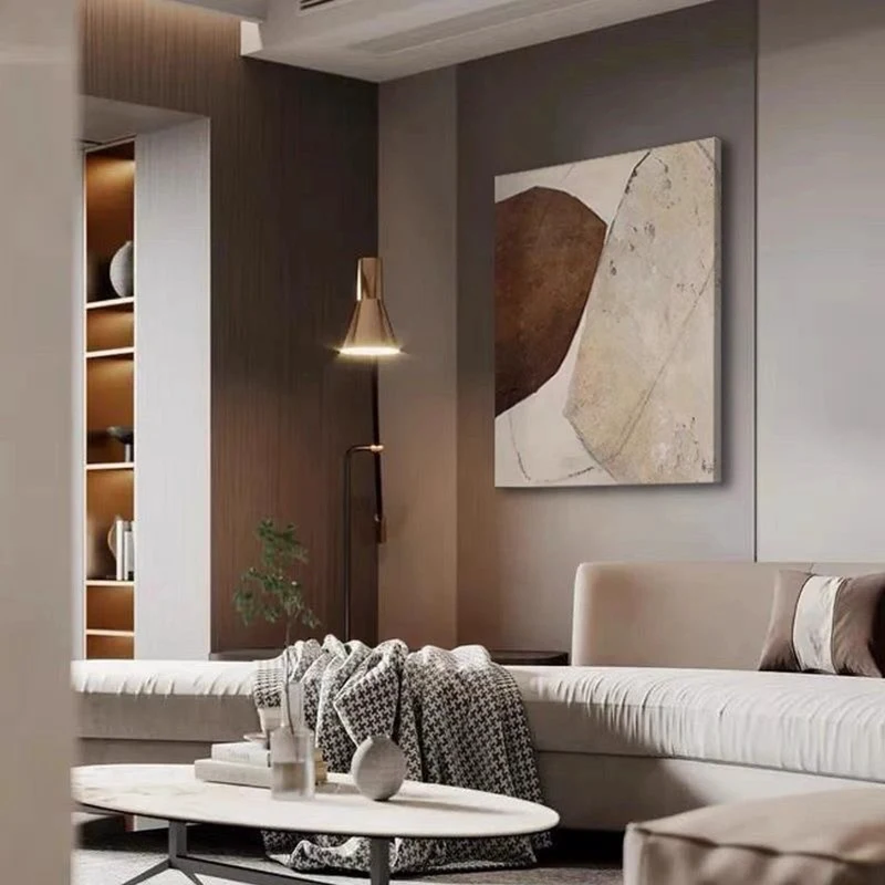 Beige and White Abstract Canvas - Textured Minimalist Painting for Living Room Decor