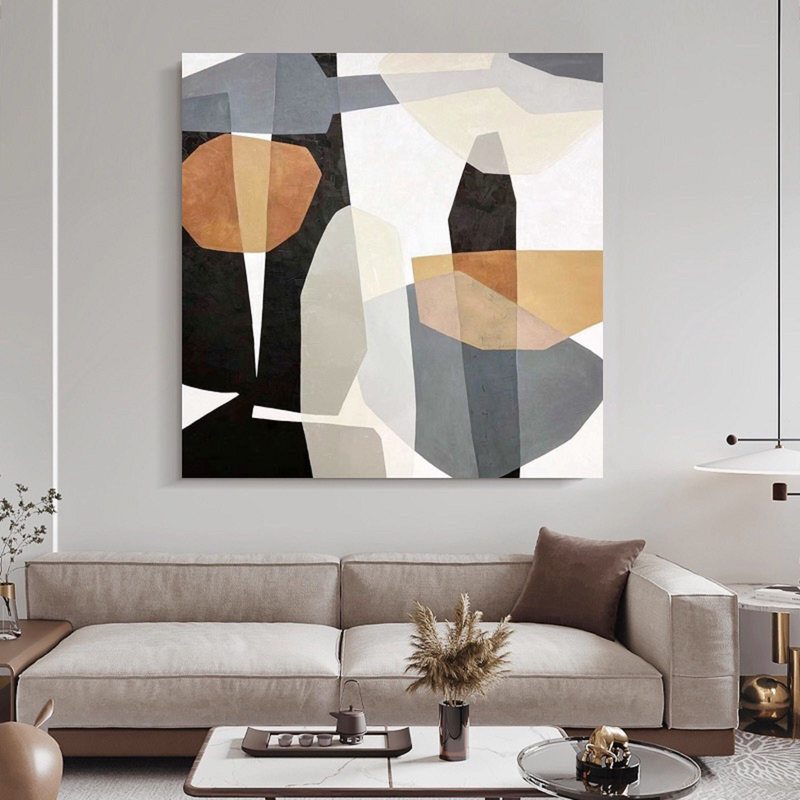 Black and White Canvas Wall Art - Minimalist Abstract Painting for Modern Living Spaces