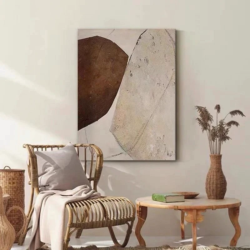 Beige and White Abstract Canvas - Textured Minimalist Painting for Living Room Decor