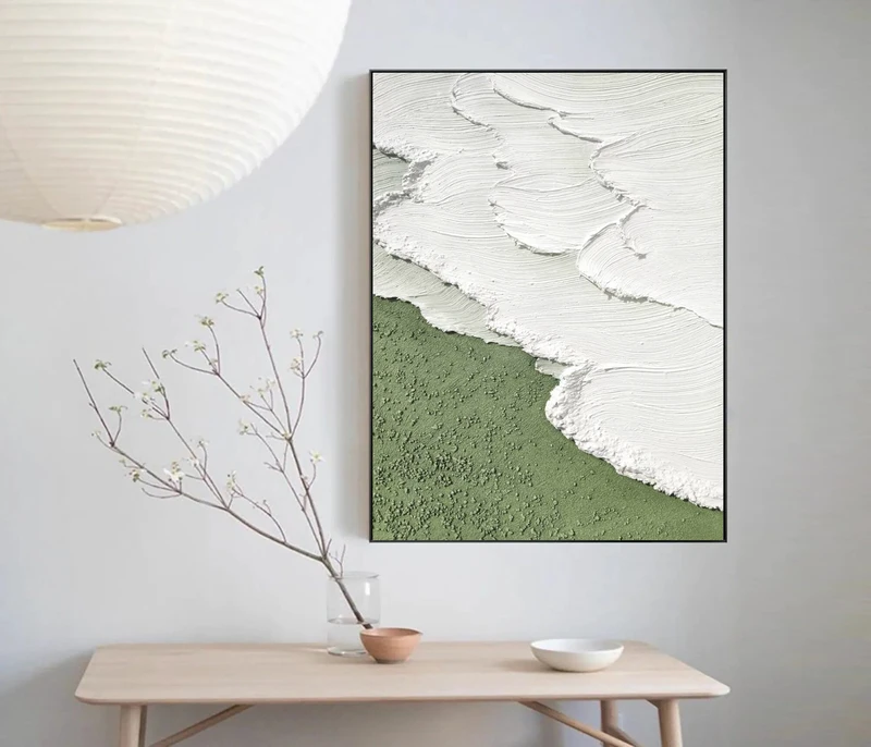 Beige and White 3D Textured Wall Art - Minimalist Abstract Painting for Bedrooms
