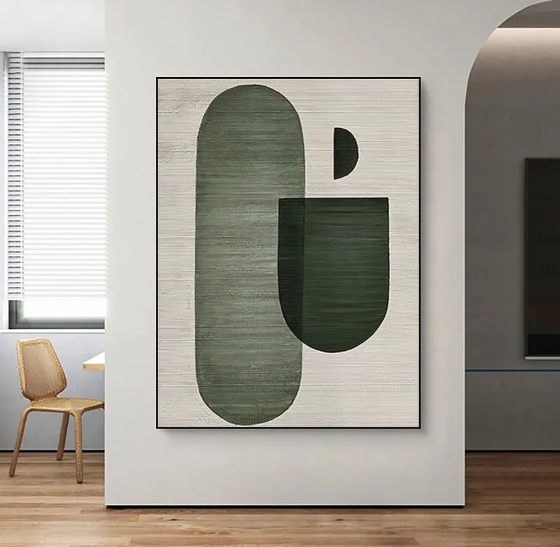 Green and Beige Abstract Wall Art - Minimalist Textured Painting for Neutral Spaces