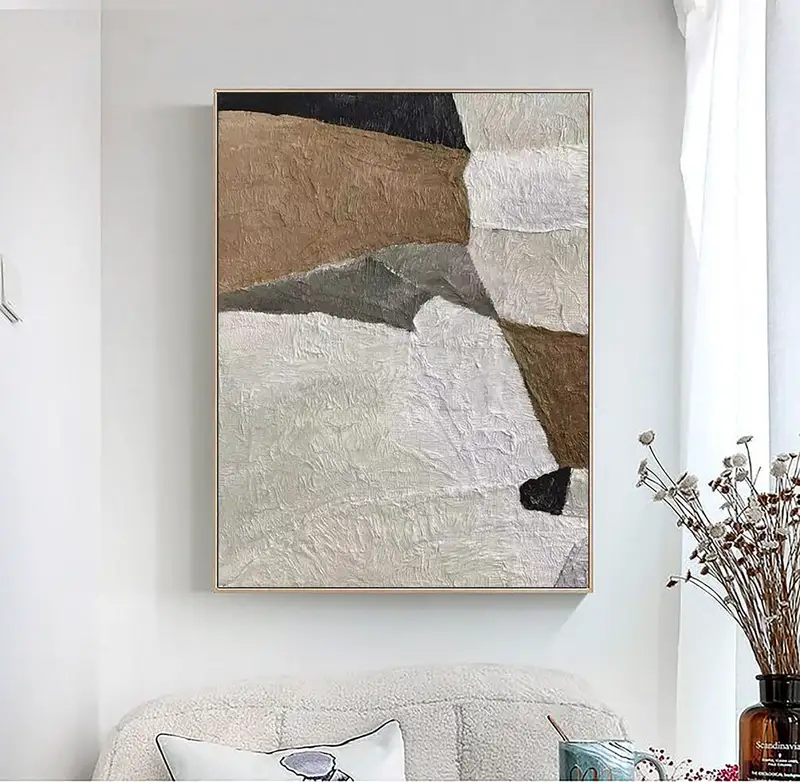 Beige and White Minimalist Canvas - 3D Abstract Painting for Modern Interiors