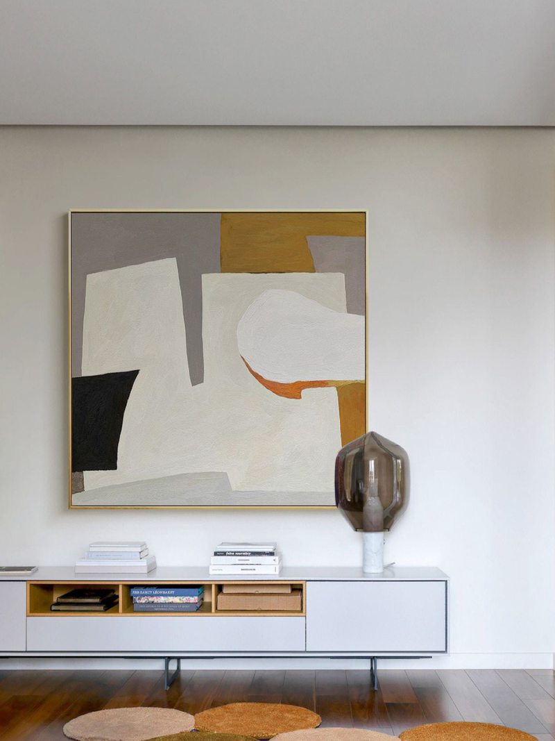 Gray and White Abstract Canvas Art - Minimalist Wall Painting for Bedroom Decor