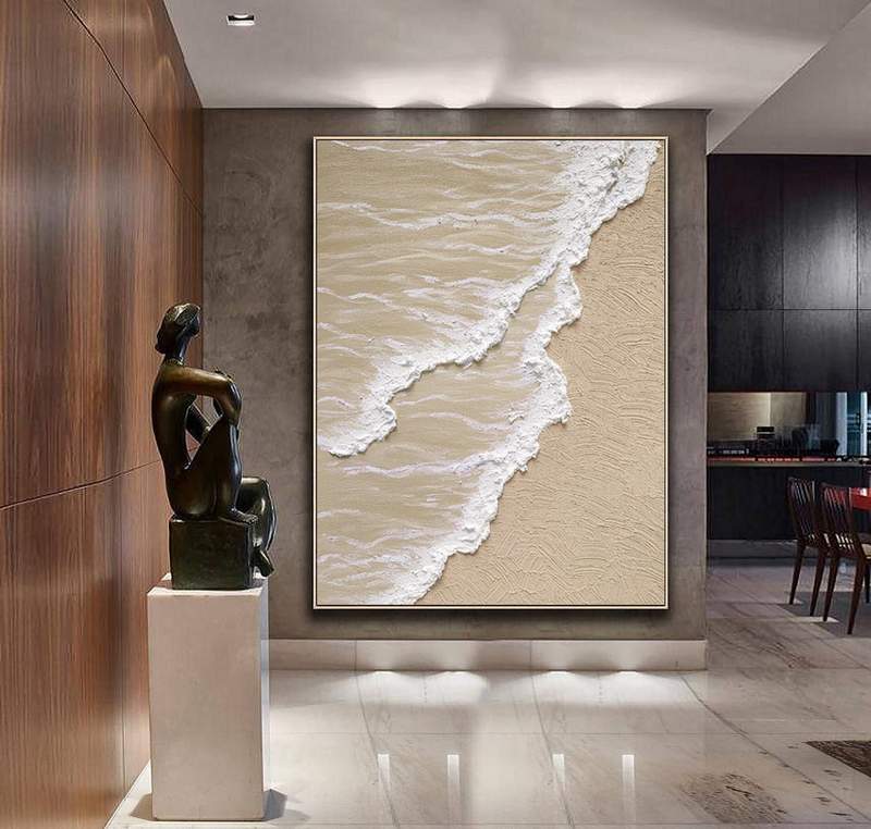 Beige and White 3D Wall Art - Large Minimalist Abstract Canvas for Modern Interiors