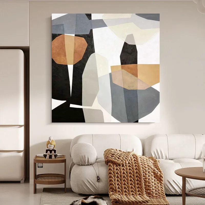 Black and White Canvas Wall Art - Minimalist Abstract Painting for Modern Living Spaces