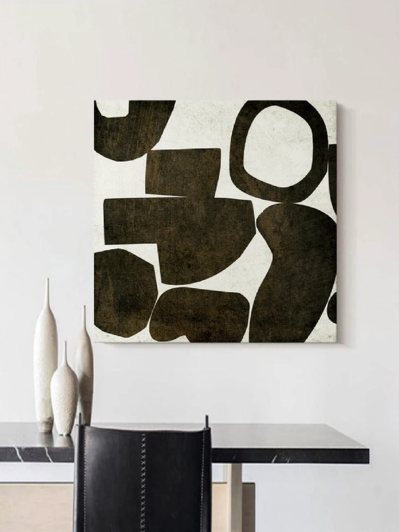 Black and White Abstract Canvas Art - Minimalist Painting for Living Room Wall Decor