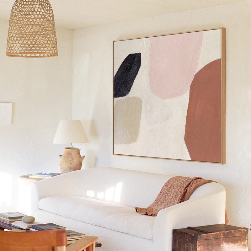 Beige Abstract Canvas Painting - Minimalist Wall Art for Neutral Interior Design