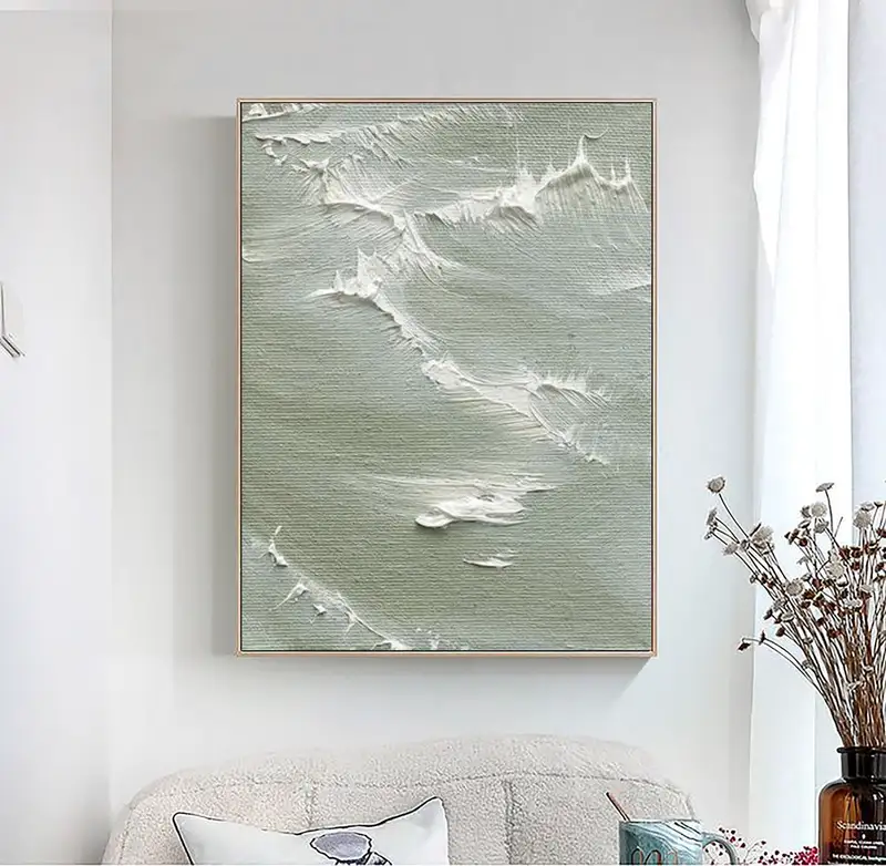 Green Ocean Wave Painting - Textured Seascape Canvas for Living Room Decor