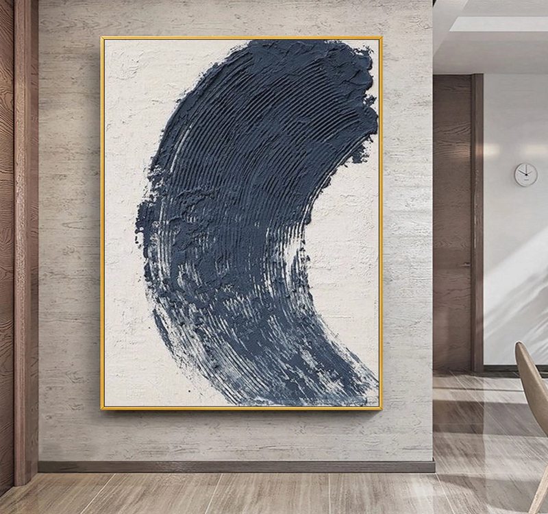 Blue and White Textured Abstract Canvas - Minimalist Painting for Modern Homes