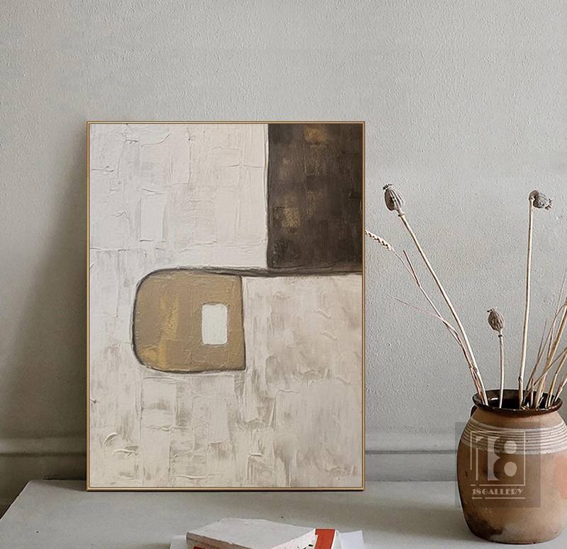 Gold Abstract Textured Wall Art - Minimalist Canvas Painting for Modern Interiors