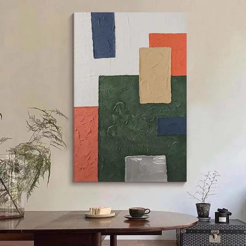 Green Textured Abstract Canvas Art - Minimalist Painting for Neutral Living Spaces