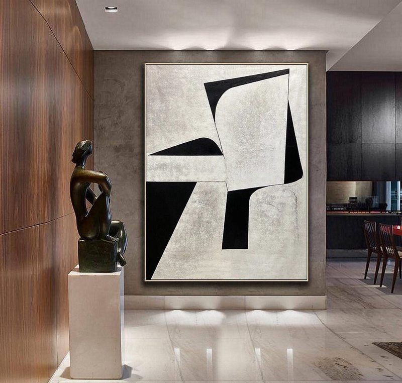 Wabi Sabi Black and White Canvas Art - Minimalist Abstract Painting for Entryway Decor