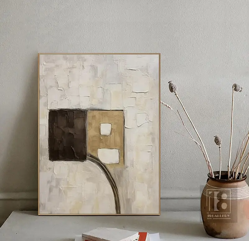 Brown Textured Canvas Painting - Minimalist Abstract Wall Art for Contemporary Homes